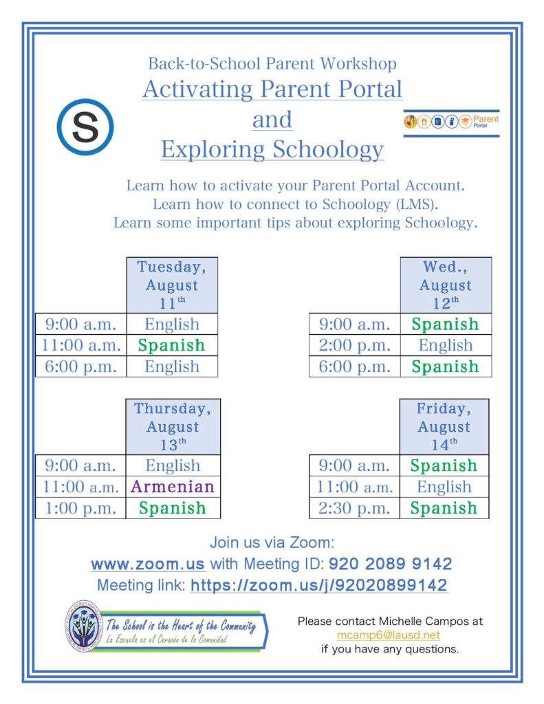 LAUSD Workshop: parent portal sessions