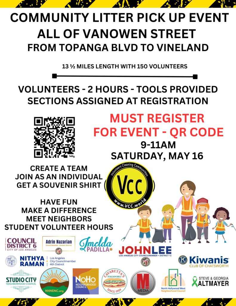flyer about a cleanup on Van Owen from Topanga  to vineland May 16